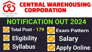 Central Warehousing Corporation Recruitment 2024 | cwc vacancy | syllabus exam pattern cut off fee