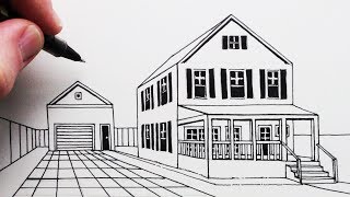 How to Draw a House and Porch in 1-Point Perspective