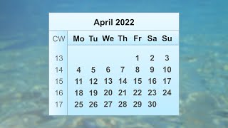 April 2022 Calendar