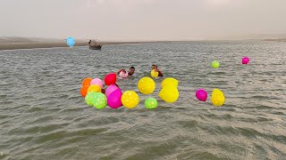 balloon pop 47 | Fun and Boys playing with colorful balloons in the river water | popping balloons