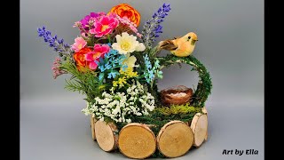 Creative ideas for the home! Natural wood decorations, cardboard and floral arrangement!