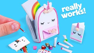 DIY - Miniature UNICORN Back To School Supplies (Pencil Case, Notebooks, Backpack) that really WORK!