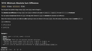 Leetcode - 1818. Minimum Absolute Sum Difference | Live Solution