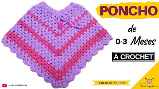 ✅ Como Tejer Poncho a Crochet con Lazo y Pompones 📚 Curso Gratis de Tejidos a Crochet Ganchillo