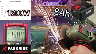 PARKSIDE 8Ah Smart Battery X20V Team Test with 1200W PARKSIDE Performance Angle Grinder 4Ah vs 8Ah