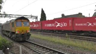 GBRF 66745 + 66708 on 3S70 Broxbourne to Broxbourne Down Tamper Sdg Passing Barking 29/10/2014