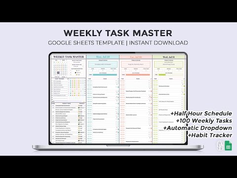 Weekly Task Master – Google Sheets Template – Daily Checklist – Weekly To Do List – Weekly Planner