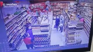 LiveLeak: Supermarket wall collapses, injuring one