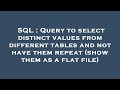 SQL : Query to select distinct values from different tables and not have them repeat (show them as a