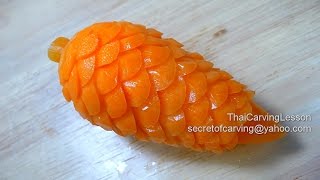 Carrot Carving Galangal Flower Design 4,for Beginners,Lesson 19,แครอทดอกข่า ลายเกล็ดปลา 4