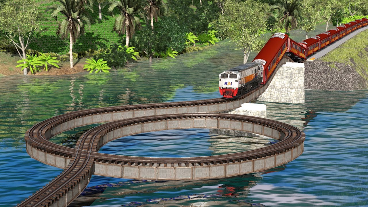Kereta Api Berjalan Lewat Jembatan Berantakan The Train Runs Over The