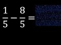 1/5-8/5 , Resta de fracciones homogeneas , igual denominador