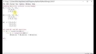 Python-Adding Matrices without using Numpy
