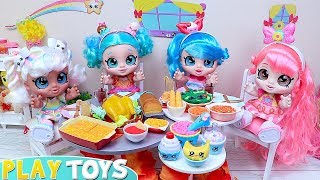 Kindi Kids Dolls Thanksgiving Dinner after Grocery Shopping in Supermarket!