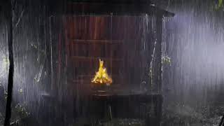 Sleep Instantly in 3 Minutes with Heavy Rain & Campfire, Thunder on Ancient Tent in Forest at Night