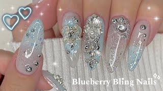 Gel-X Blue Bling Glitter Nails | Yogurt Kr. Orgel Collection | BEGINNER FRIENDLY