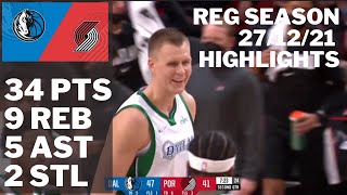 Kristaps Porzingis vs. Trail Blazers: 34 pts, 9 reb, 5 ast HIGHLIGHTS 2021/22 Reg Season [27.12.21.]