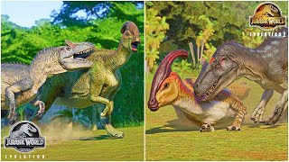 JWE 1 vs JWE 2 CARNIVORE DINOSAURS HUNTING ANIMATIONS VS PARASAUROLOPHUS