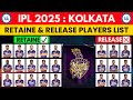 IPL 2025 - Kolkata Knight Riders Team Retain & Release Players List | KKR Retain & Release Players