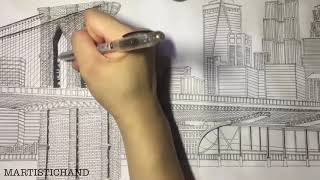 How I Draw BROOKLYN BRIDGE, NEW YORK CITY | MARTISTICHAND