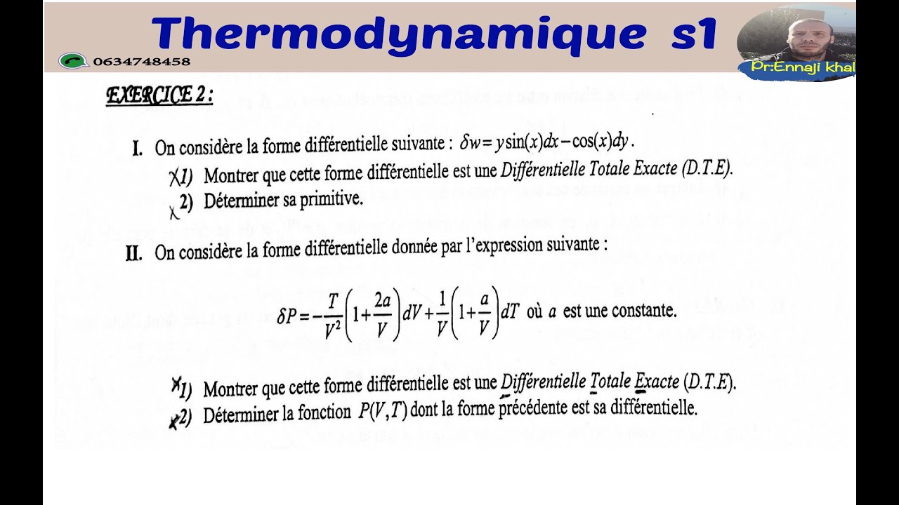 Rappels Mathématiques Thermodynamique TD Exercice 2 - YouTube