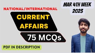 Current Affairs MCQs | National International Current Affairs |  March 4th Week | 2023