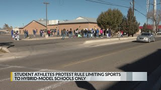 Student-athletes protest rule limiting sports to hybrid only schools