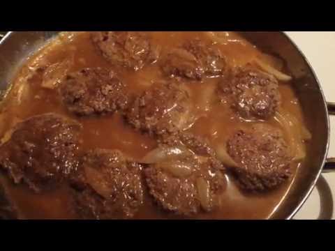 Hamburger patties with onions and gravy Hamburger patties with onions and gravy