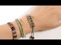 diy macrame bracelet with beads tutorial how to tie a square knot สอนถักเชือกเทียนกับหินสี