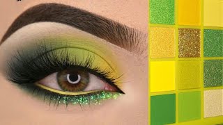 Yellow Green Eyes Makeup Step By Step Makeup Tutorial. Green Glitter Eye Makeup makeup by nargis