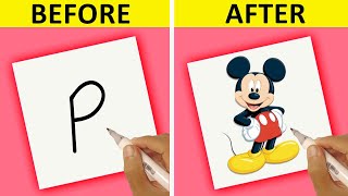 Mickey Mouse Drawing with Letter P Step by Step Easy for beginners