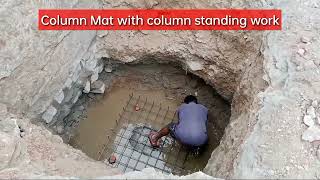 Column outer line marking|Column starter marking|Column footing concrete work|Dewatering with moter