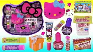 Hello Kitty Beauty CASE! Mirror Compact Lip GLOSS Nail Polish! NUM NOMS Kawaii Erasers! Lip SMACKER!