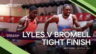 Noah Lyles 🇺🇸 beats Trayvon Bromell on the finish line of the men's 60m 🔥 | World Indoor Tour 2023