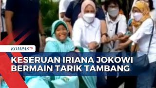 Keseruan Iriana Jokowi Bermain Tarik Tambang di Kampung Dolanan Baderan