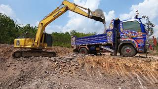 รถแบคโฮตักดินใส่รถหกล้อดั้มดิน | Excavator KOMATSU \u0026 Dump Trucks | ชินกฤช ว่องไว