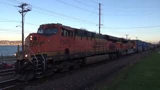 (Southbound) BNSF Loaded Garbage Train passes through Ruston Way.