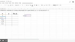 Using a spreadsheet for Euler's Method