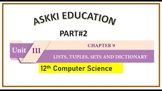 💥12th Computer Science - Chapter 9 | Lists in Python | English Medium Part#2