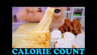 CALORIE COUNT - Pink ASMR “KFC FRIED CHICKEN \u0026 CHEESY SAUCE FONDUE, CINI MINI BUNS EATING SOUNDS”