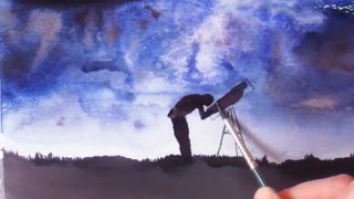 Night sky watercolor speedpainting | "Stargazing"