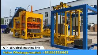 How the concrete block machine line work-QT4-15A block making machine production line show