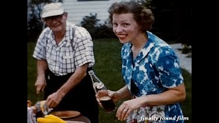 Vintage early 1960s family backyard picnic 8mm home movie clip chicken corn on the cob soda pop +