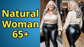 Leather Pants and Beige Blouses for Natural Mature Women