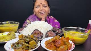 BIGBITES,EATING RICE WITH MACHER MATHAR DSL, BEGUN VAJA SORSHE PABDA, BATA MACHER ঝোল, POTOL CHINGRI