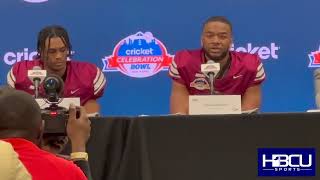 NCCU players address media members at 2022 Celebration Bowl Press Conference