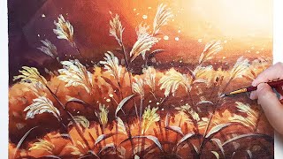 How to paint Pampas grass in autumn / Acrylic painting for beginner/ Easy flowers /아크릴화  / asmr #89