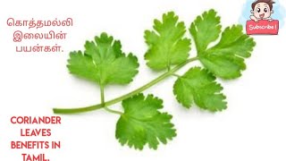 கொத்தமல்லி இலையின் பயன்கள்.Coriander leaves benefits in tamil.