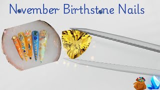 November Birthstone Nails | Citrine and Topaz