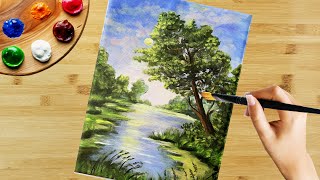 How to Paint the forest in the Morning / Acrylic Painting for Beginners